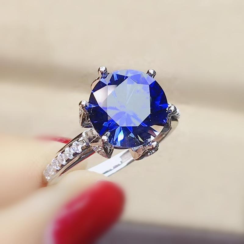 

Cluster Rings Blue Sapphire Round Ring Per Jewelry 925 Sterling Silver 8*8mm 2.3ct Gemstone Fine Women J2121612, Golden;silver