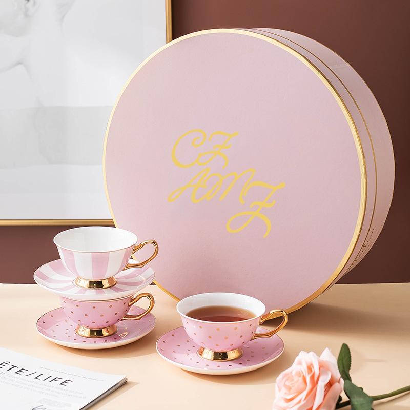 

Pink ceramic coffee cup set English afternoon cup black girl heart, Wave point gift box