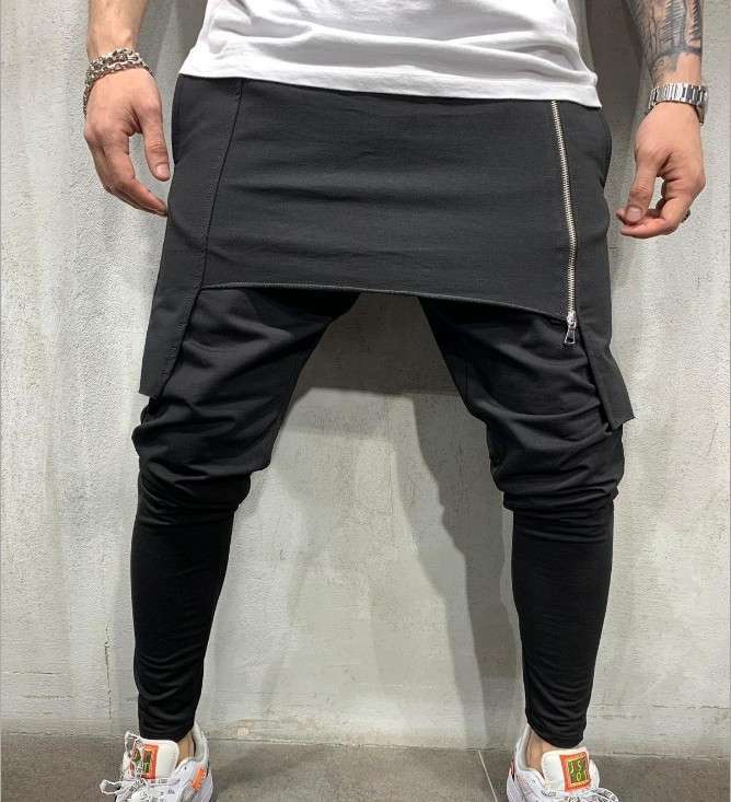 

Autumn Mens Harem Elastic Waist Stripe Pockets Casual Loose Drop Crotch Trousers Men Streetwear Hip Hop Pants, Black;white