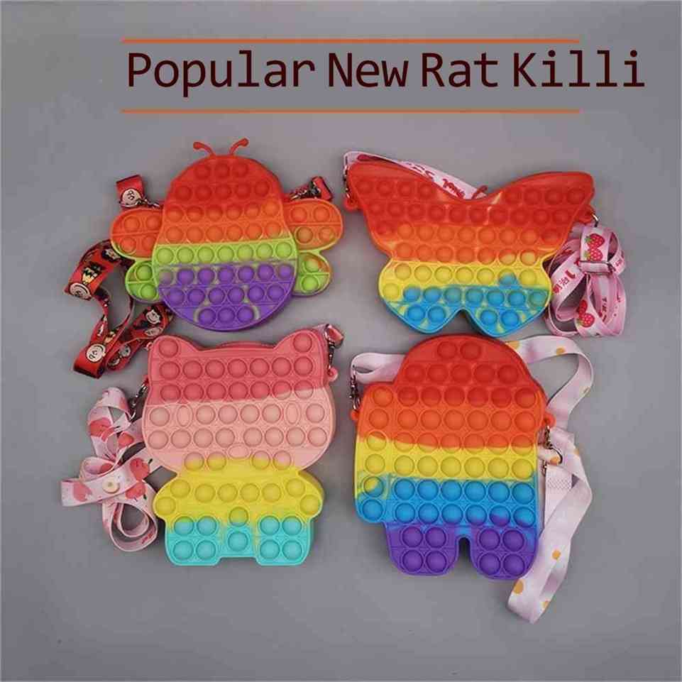 

18CM Large big size fidget crossbody shoulder bag push pop poppet bubble backpack kids cartoon silicone Messenger Bags Anti anxiety toys chr, White