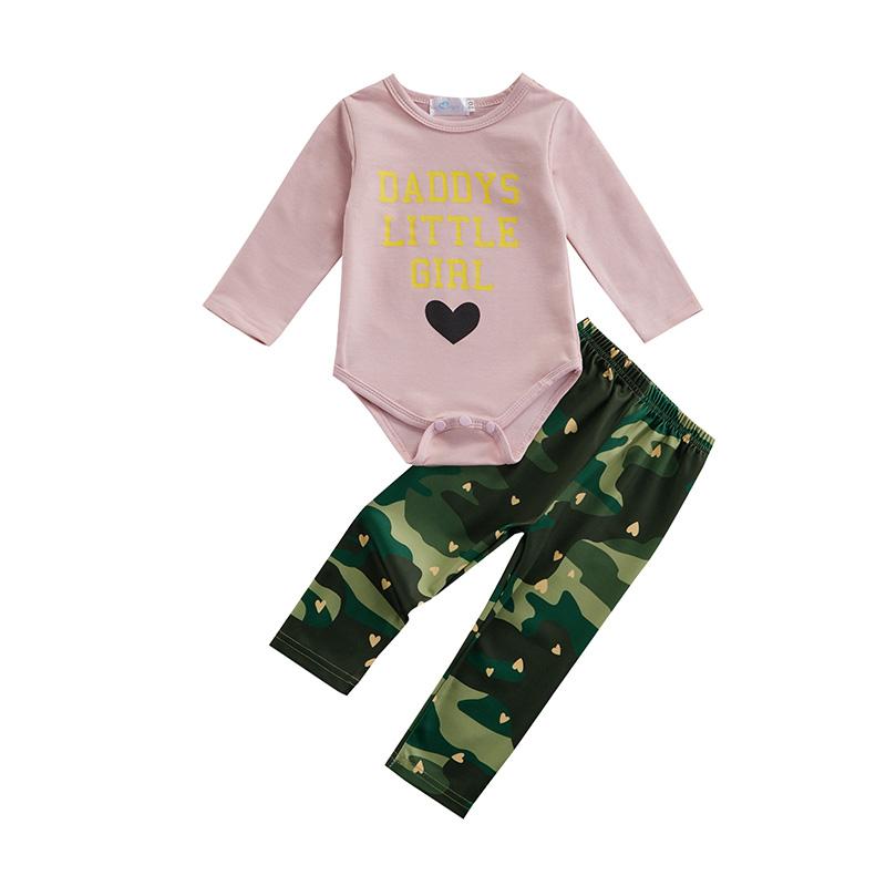 

Clothing Sets Baby Girls Romper Outfit, Infant Sweet Style Letter Printing Long Sleeve Round Collar Jumpsuit + Camouflage Trousers Set, White