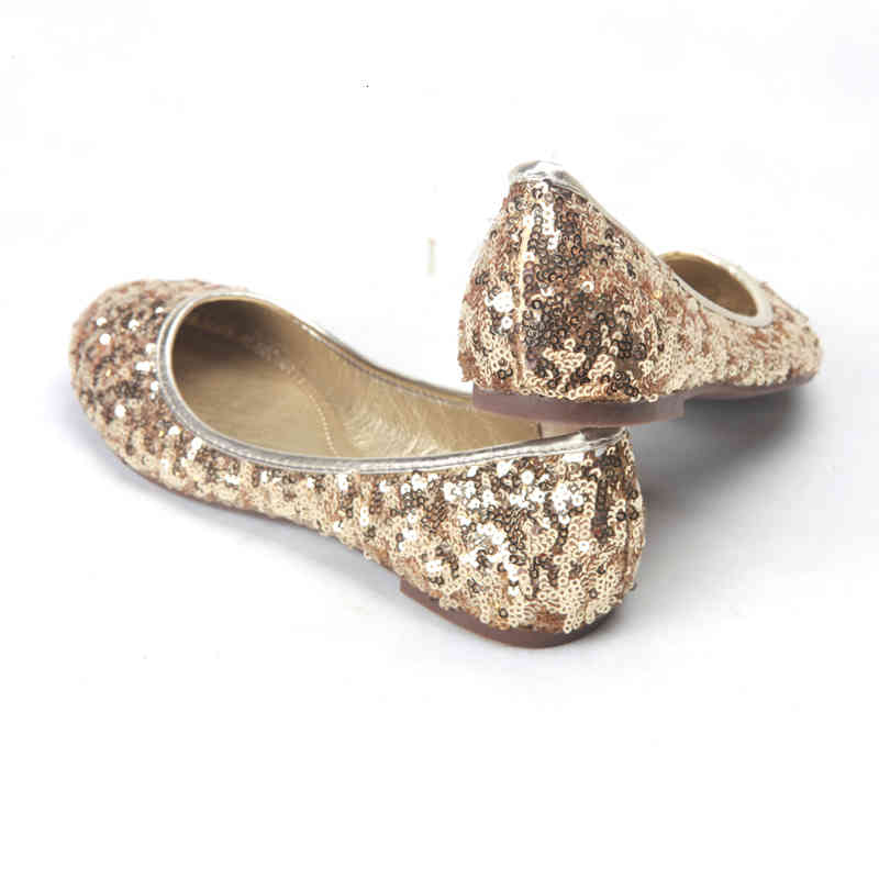

dress shoes lady sequined cloth bling dancing ballet comfortable loafers autumn round toe slip-on no heel flats black gold ephemer