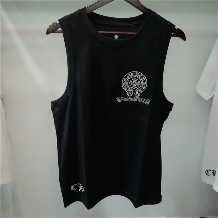 

brand Chrome/hearts Chao crosin embroidery horseshoe Sanskrit cross men's and women's sleeveless vest T-shirt, White
