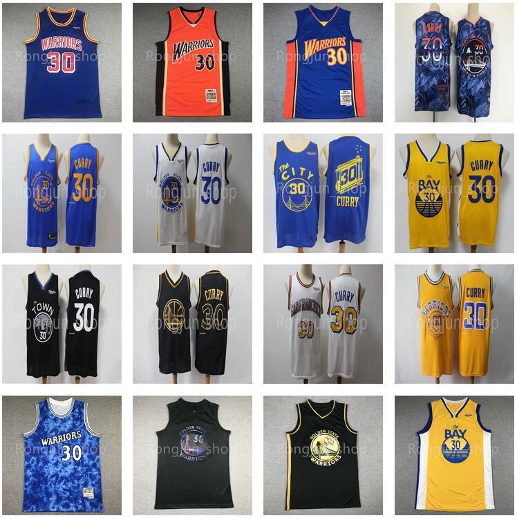 

2021 2022 Top Quality Mens Stitched Basketball Stephen 30 Curry Klay 11 Thompson 75th Blue Jerseys Size S-XXL, Black;red