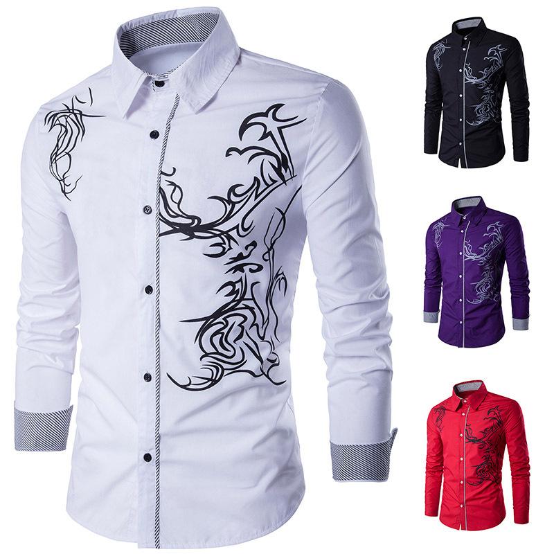 

Men's Dress Shirts Men Shirt 2021 Spring Fashion Dragon Print Slim Fit Casual Social Business Long-sleeved Brand Camisa Masculina, Z000