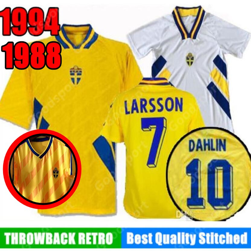 

RETRO 1994 1988 Sweden soccer jersey 94 DAHLIN BROLIN SCHWARZ MILD LIMPAR ANDERSSON LARSSON INGESSON Classic football shirts calcio IBRAHIMOVIC 10 BERG SVENSSON, 1998