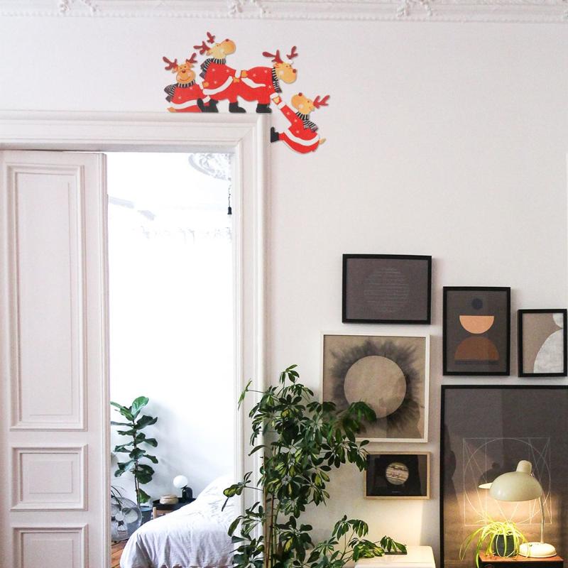 

Christmas Decorations Navidad Figurines Santa Claus Holiday Corner Ornament Door Frame Decor Wooden Crafts