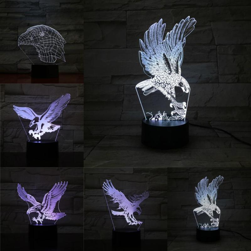 

Night Lights 5 Differen Flying Eagle 3D LED Bulb Lamp Novelty USB Light Bedroom Home Decor Amazing Visualization Illusion Gift Luminari