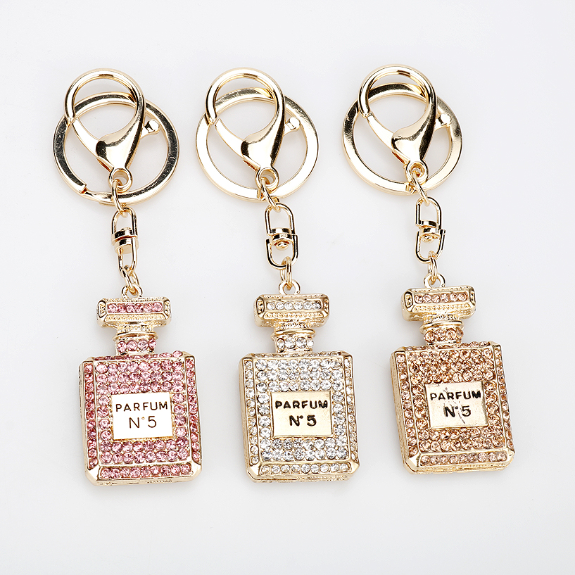 

HEYu Jewelry Rhinestone Crystal 3 Colors perfume Bottle Shape Pendant Keychain Gifts Car Handbag Key Holder Party Gifts