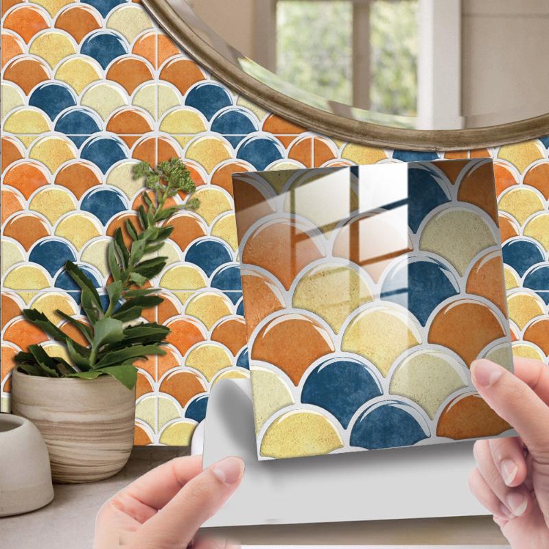 

Wall Stickers Blue Yellow Gradient Sticker Self Adhesive Wallpaper Refurbish Furniture Fan-shaped Tile Decor Bedroom
