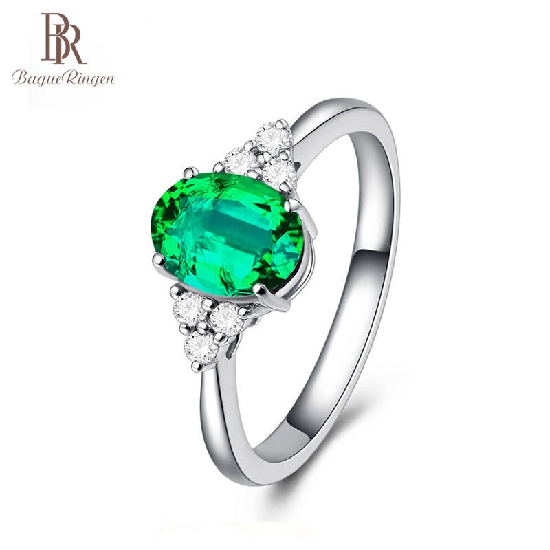 

Cluster Rings Bague Ringen 925 Sterling Silver Created Emerald Opening Adjustable For Women Wedding Engagement Green Gemstone Ring Gift
