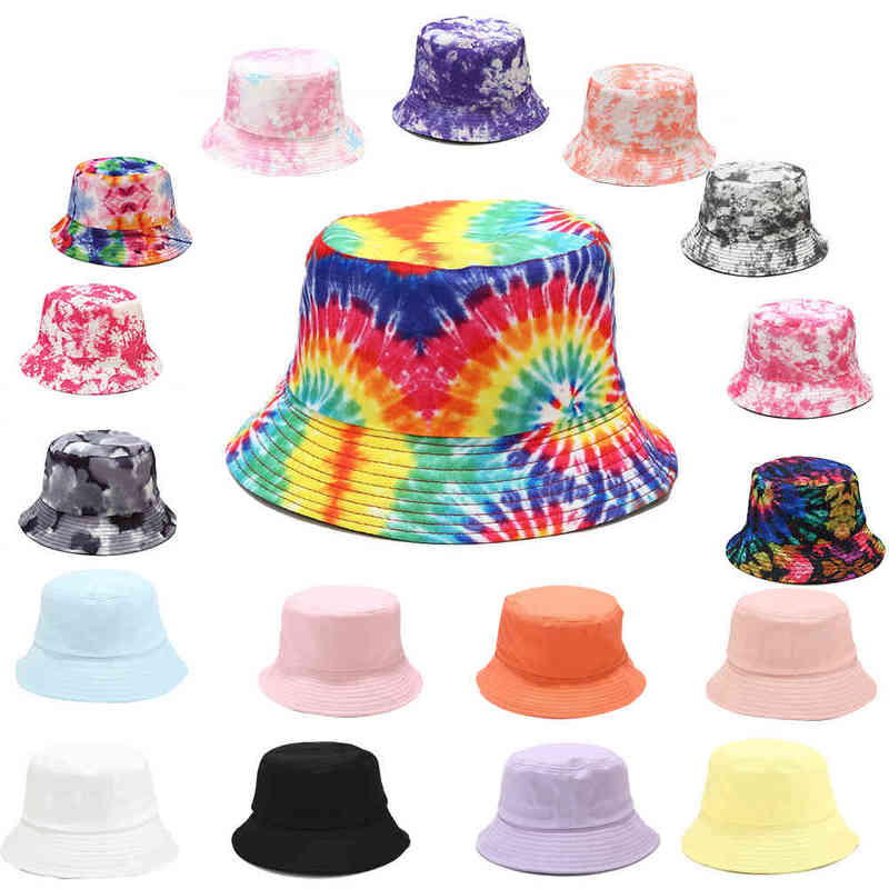 

bucket hats bulk wholale custom hat 48 Color 2021 New fashion digner cotton material tie dye colorful bucket hat, 14