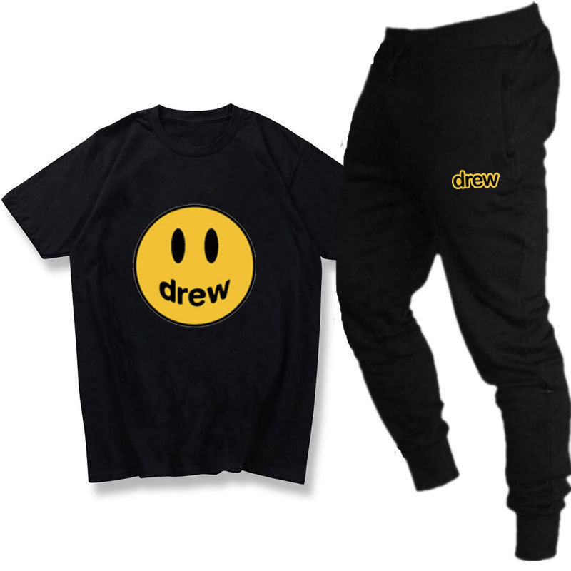 

Bieber the Justin Drew House Smile Face Round Neck Cotton T-shirt Set Short for Men and Women 3410, Tan;black