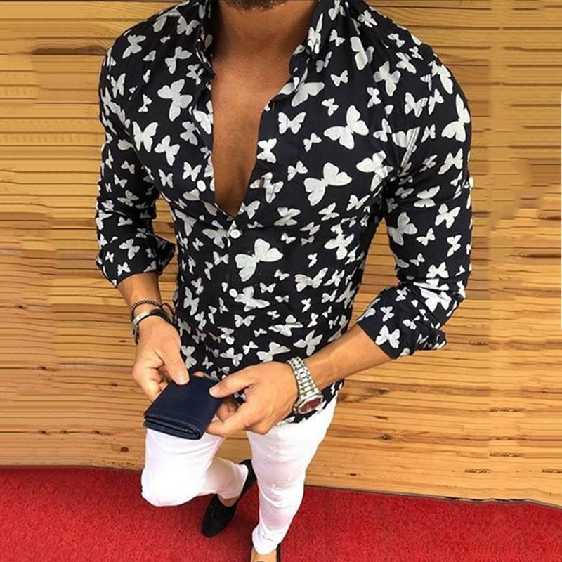 

2021 Men's Printed Shirts, Man's Long-sleeve Social Blouses, Slim Cut, Autumn Clothes 8wav, Dark blue