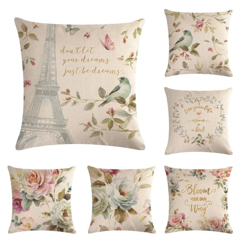 

45*45cm European Style Flower Printed Pillow Case Square Sofa Guestroom Bedroom Seat Car Home Decoration Cushion Cover Gifts