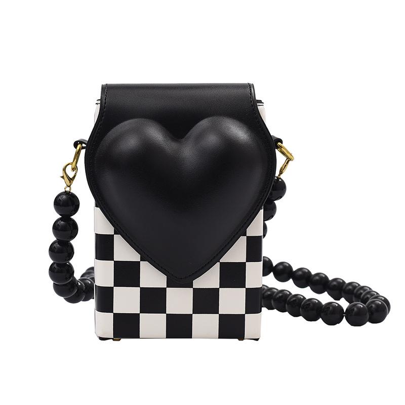 

Evening Bags 2021 Korean Fashion Lattice Trend Ins Girl Style Chain Bag Personality Heart Checkerboard Grid Green Small Flap