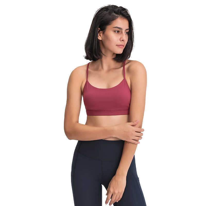 

Sexy Y-Type Lengthen Verison Padded Gym Workout Bras LU-127 Women Naked-feel Fabric Plain Sport Yoga Bra Fitness Crop Tops, Red