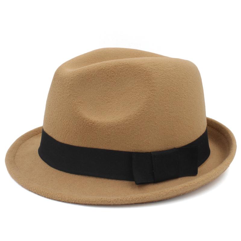 

Wide Brim Hats Autumn And Winter Top Hat Korean Woolen Female British French Men's Jazz Warm Felt, Khaki