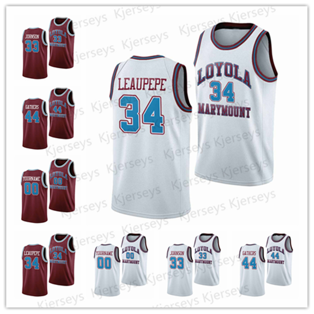 

LMU Loyola Marymount Lions University Basketball 34 Keli Leaupepe 30 Bo Kimble 44 Hank Gathers Retro Basketball Jersey Men's Stitched Custom MEN YOUTH, White