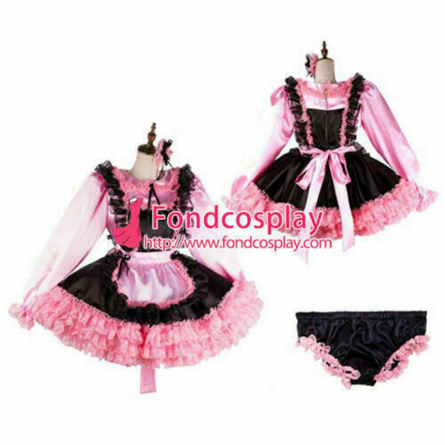 

Sissy maid satin dress lockable Uniform cosplay costume Tailor-mad, Photo color