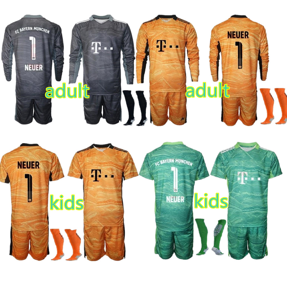 

2021 adult Men kits kit Long Sleeve Goalkeeper Jersey Soccer Sets #1 Manuel Neuer #26 Ulreich Boys Goalie Football Children Uniform, Black;yellow