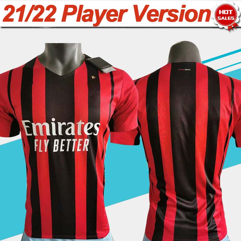 

2021 2022 Player Version Soccer Jersey #9 GIROUD #11 IBRAHIMOVIC #19 THEO 21/22 Home Red Black Soccer Shirt #13 ROMAGNOLI #10 BRAHIM Men Adult Football Uniforms, No name no number