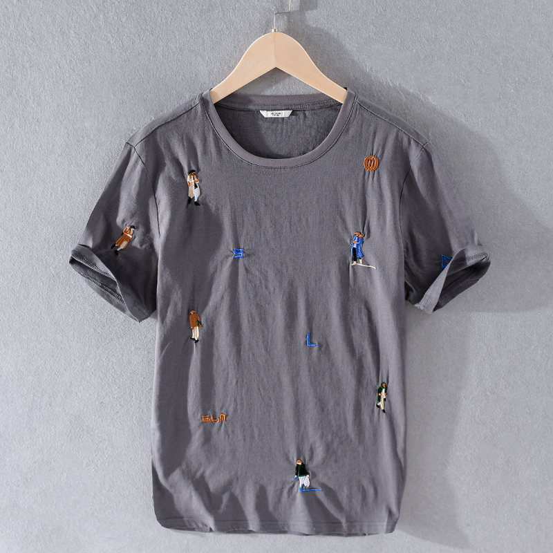 

2021 New Vero Itlia Marca Linho Para Bordado Moda Camisa Dos Homens De Manga Curta Cinza t Camisas Masculinas Overhemd Safk, White