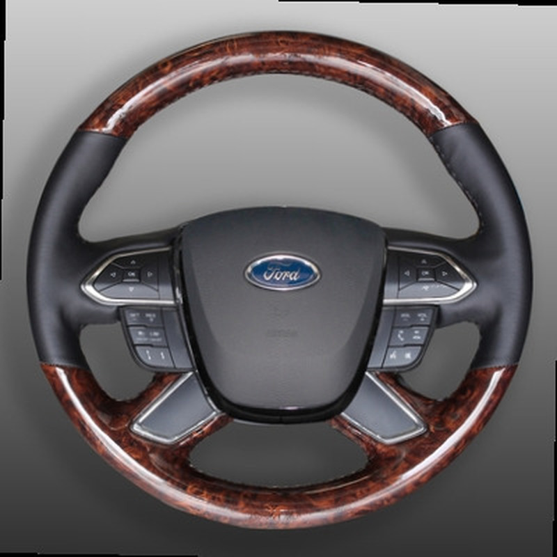 

For Ford New Taurus Modification Parts DIY Peach Wood Grain Leather Carbon Fiber Grain Steering Wheel Cover Auto Accessories