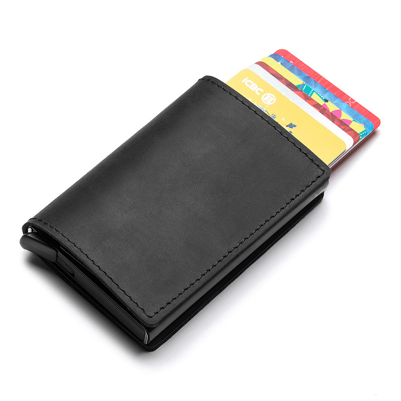 

Hot Genuine Leather Rfid Credit Card Holder Wallet Man Retro Small Cardholder Trifold Crazy Horse Card Wallet Men Slim Card Case, Pu red