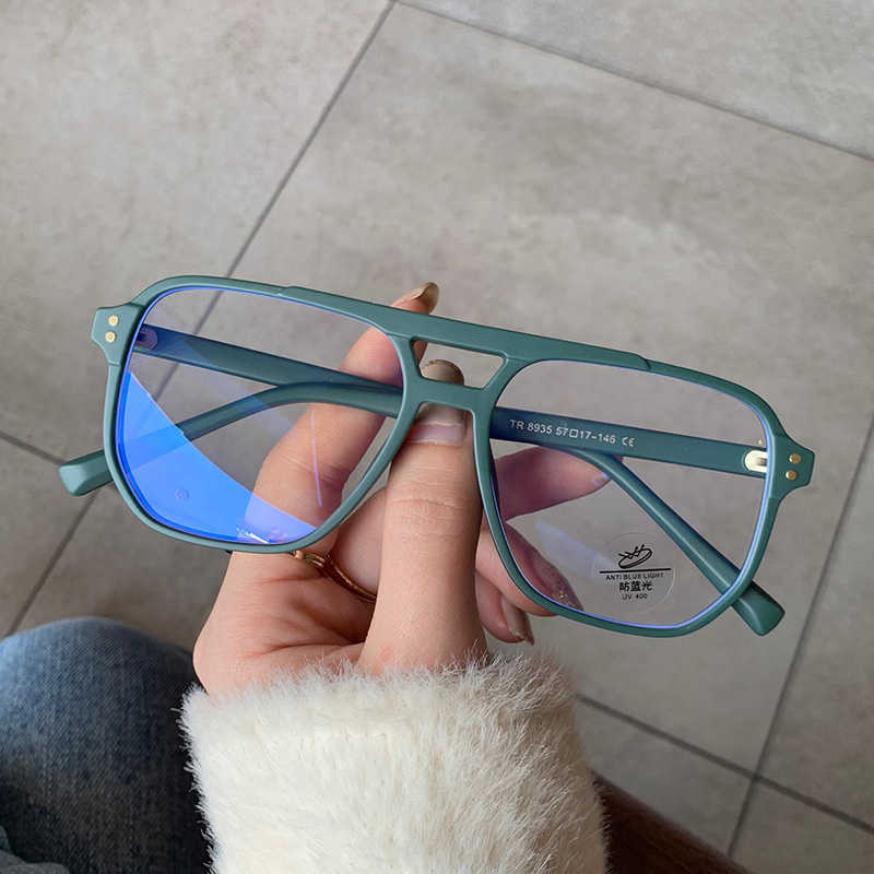 

SO&EI Fashion Square Double Bridges TR90 Women Glasses Frame Clear Anti-Blu-Ray Eyewear Retro Men Optical Frame Computer Goggles Y0831