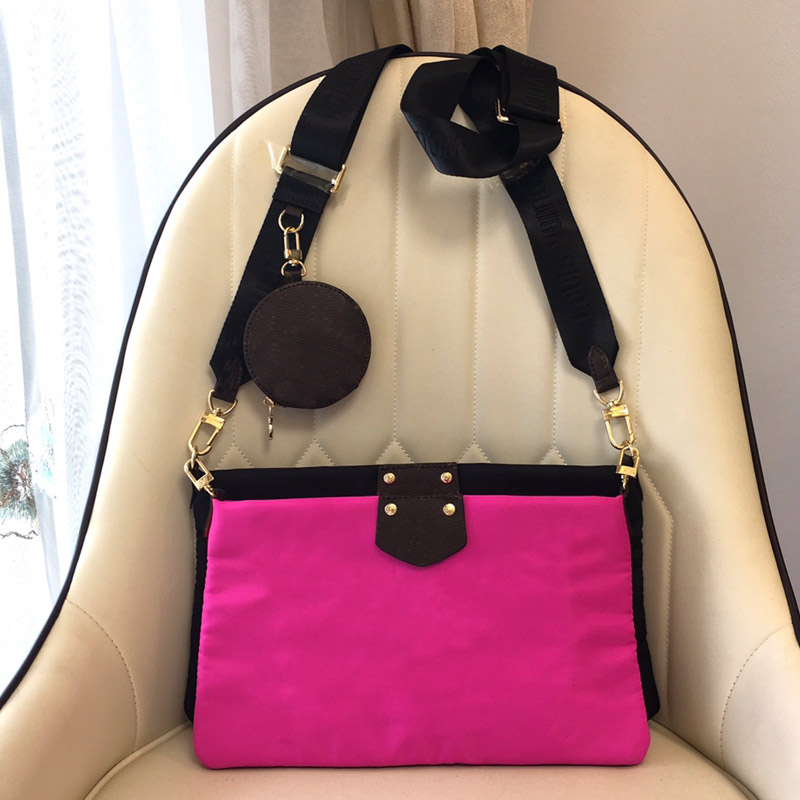 

Women Crossbody Bag Messenger Purse Handbag Purse Fashion Cotton Fabric Letter Printing High Quality Zipper Soft Three Piece Set Embroidered Shoulder Strap, Pink