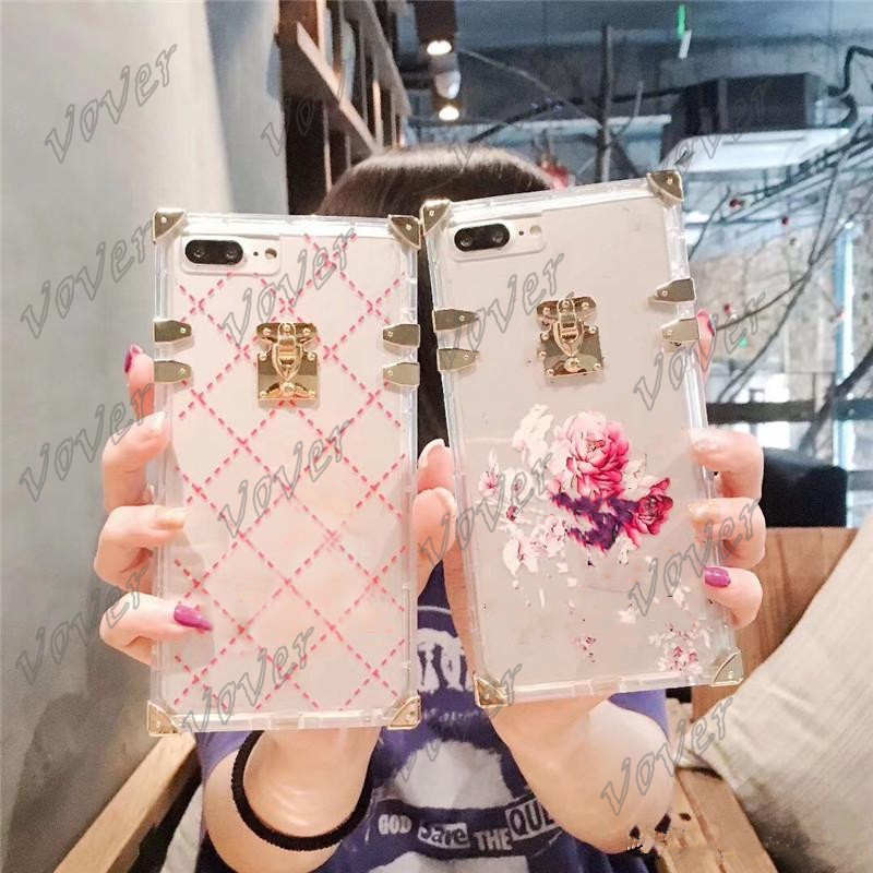 

Square Clearly Phone Cases For iphone 12promax 11ProMax XR XS Bling Metal Clear Crystal Cover iP8 7 6 Plus