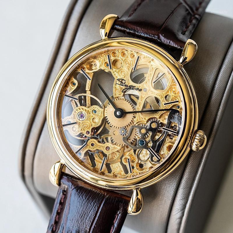 

Watch For Men Luxury Casual Mechanical Golden Skeleton Seagull 3600 Movement Sapphire Crystal Wrist Watches Wristwatches