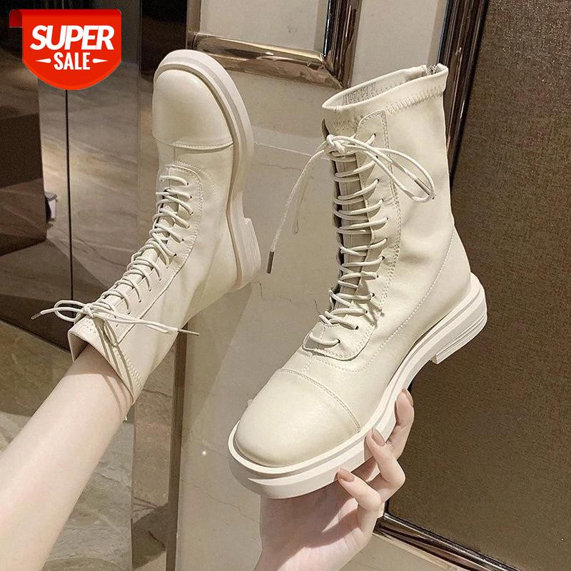 

Spring And Autumn 2020 New Boot Square Toe Thick Heel Boot Lace-up Low Heel Cross-tied Square Zapatos De Mujer #yn83