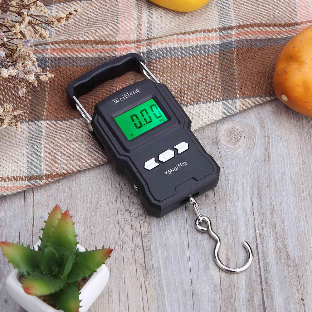 

75Kg/10g Electronic Weighing 50Kg/5g LCD Digital Display Hanging Hook Scale with Measuring Tape for Fishing Travel