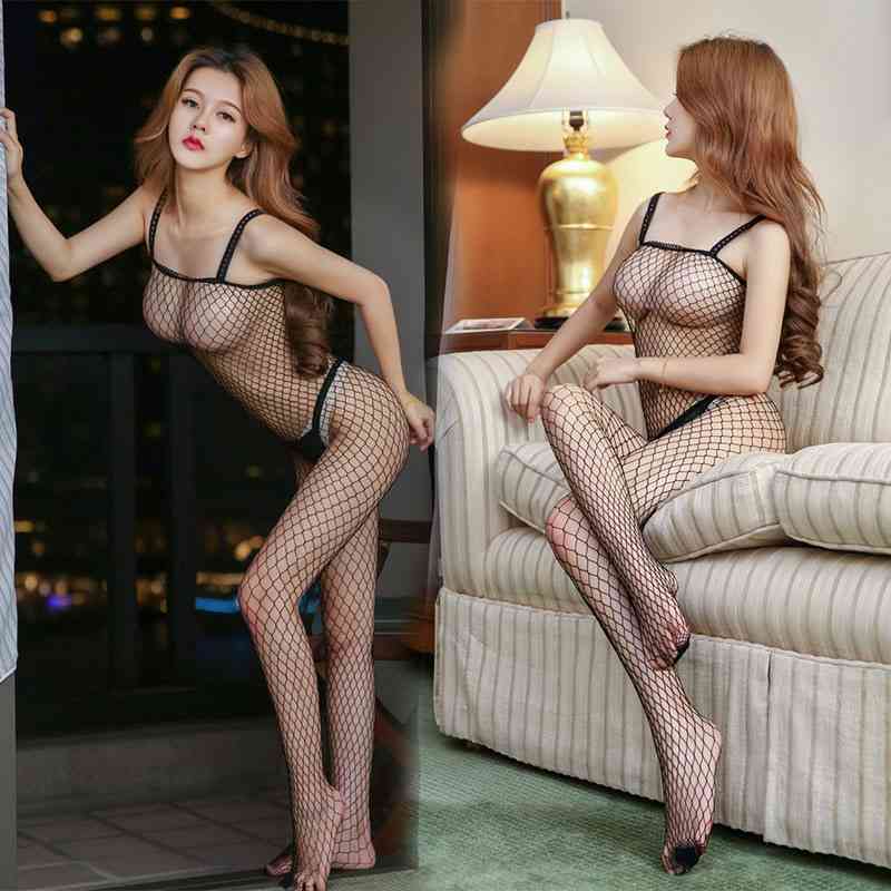 

Fun underwear sexy open file women's net clothes black silk mesh one-piece stockings uniform temptation, Black;white