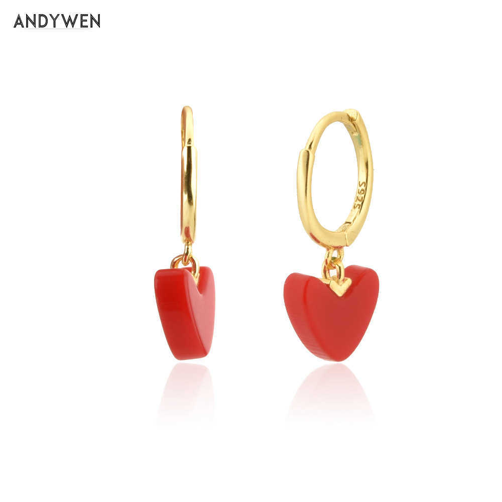 

ANDYWEN 925 Sterling Silver Heart Pendant Drop Earring Fashion Fine Jewelry Piercing Pendiente Luxury Jewels Circle Round 210608