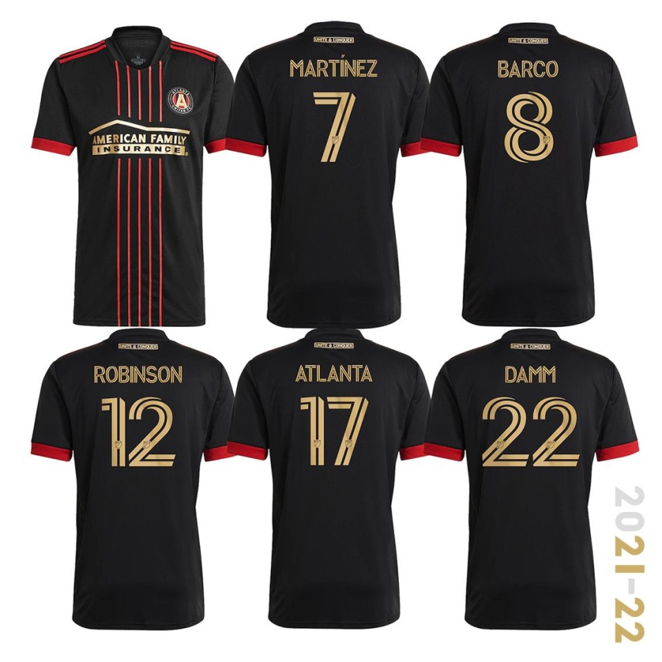 

2021-22 Atlanta United Season Home Soccer Jerseys 17# 8# BARCO Fans Football Shirts High Quality Sweatshirt(Choose Flocking), Black;yellow