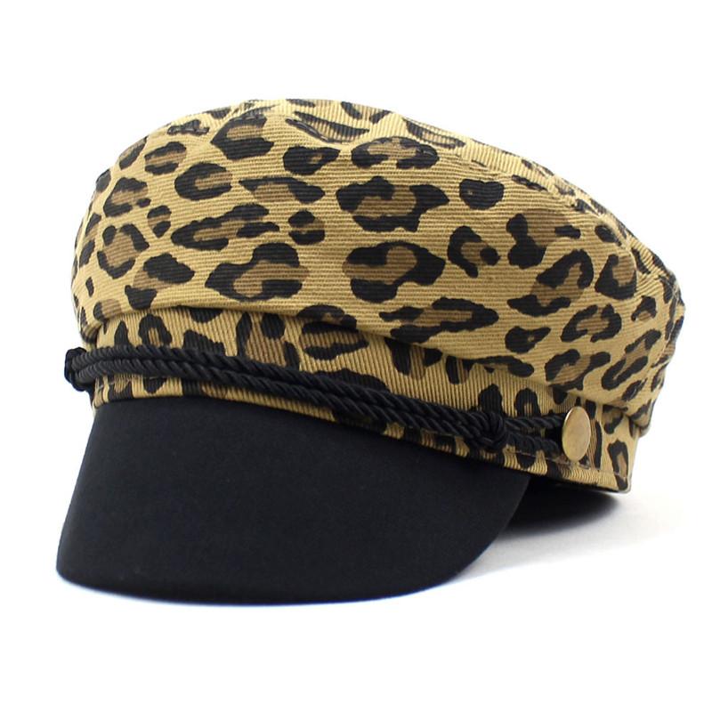 

Berets 2021 Autumn And Winter Cotton Leopard Print Beret Octagonal Cap Painter Hat Girl Women 27, Brown