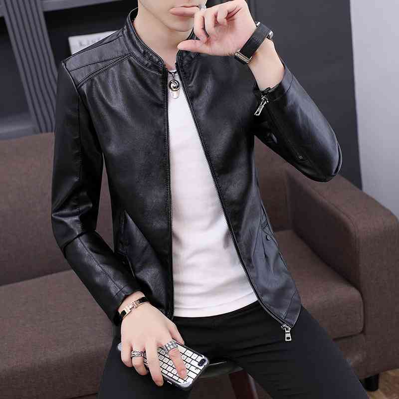

2021 men's leather fashion brand autumn and winter new Korean casual leather jacket men's Plush warm coat clothes, Xj 8931 black