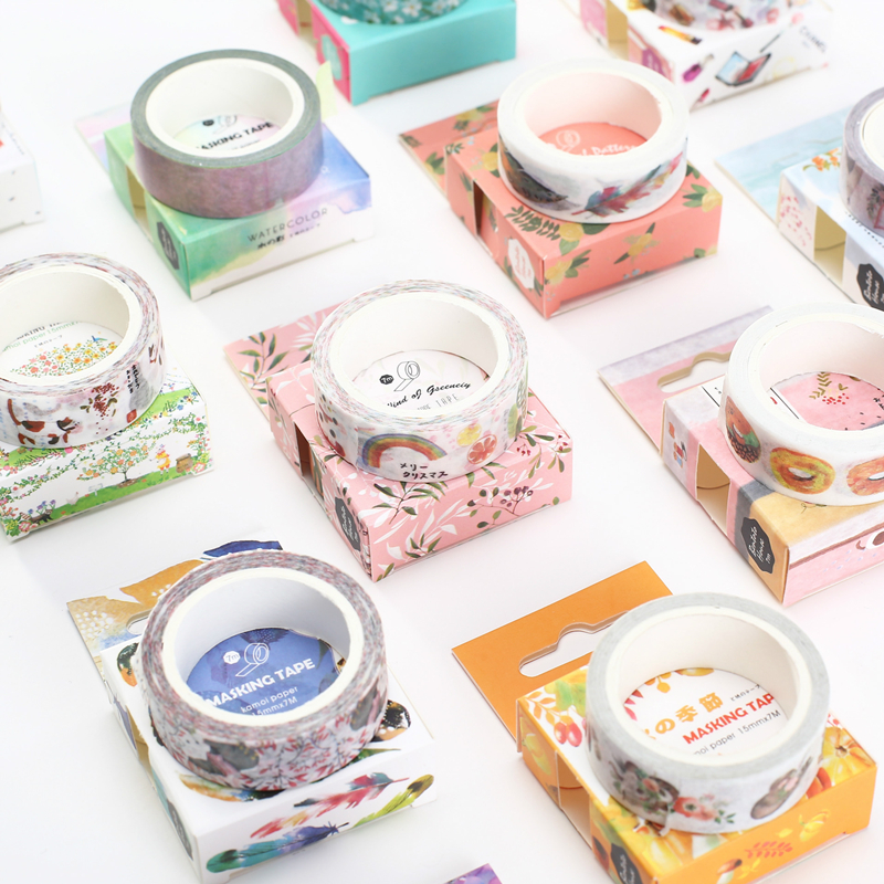 

3Pieces/Lot 1pcs Kawaii Hibiscus pattern Hand account Decorative Water Color Washi Tape Office Adhesive Tape 1.5CM*7M Stationery Stickers