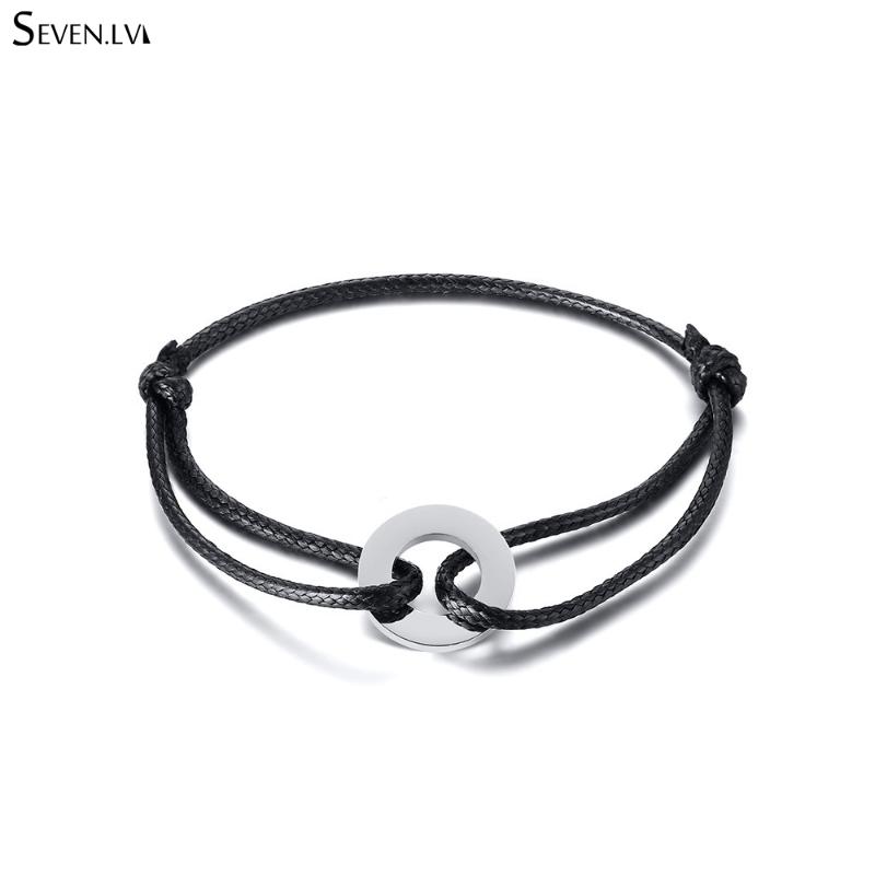 

Charm Bracelets Stainless Steel Rings Pendant Bracelet For Women And Men Adjustable Black Handmade Braided Rope Jewelry Gift Wholesale, Golden;silver