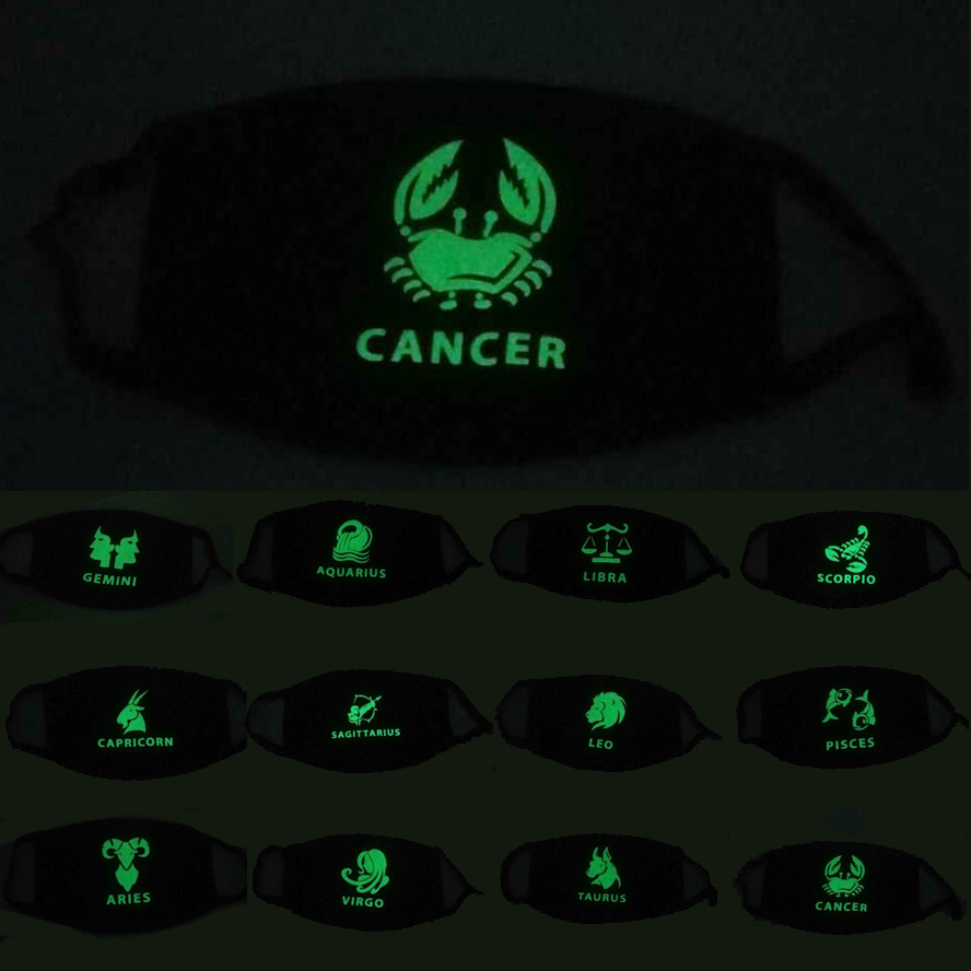 

12 Constellation Fluorescence face Mask aries wirgo taurus leo pisces scorpio masks adult Creative Cotton Masks Breathable Student facemask