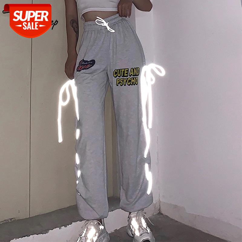 

Weekeep Letter Print Baggy Joggers Harem Pants Reflective Rope High Waisted Drawstring Sweatpants Women Streetwear Hip Hop Pants #Ut4J, Black;white
