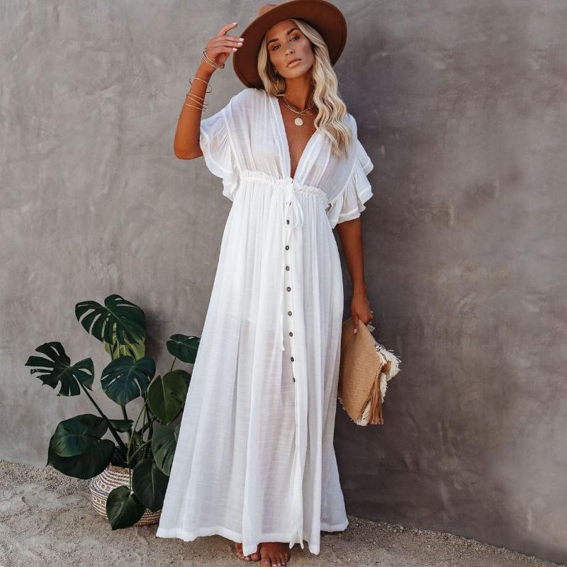 

women's swimwear female bohemian fashion elegant v-neck bikini cover-ups casual summer beach dress loose maxi pregnant maternity dresse, White;black