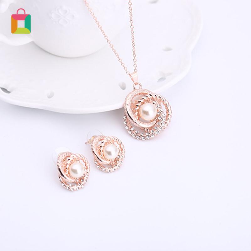 

Earrings & Necklace Elegant Rhinestone Pearl Pendant Earring Set Jewelry Female Wedding Accessories Glittery, Silver