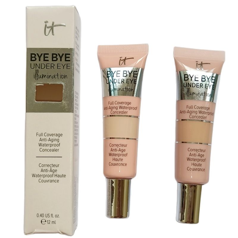 

It Cosmetics Bye Bye Under Eye Foundation Cream Cover Eye Dark Circles Full Coverage Anti-Aging Waterproof Concealer 12ML+GIFT, Light