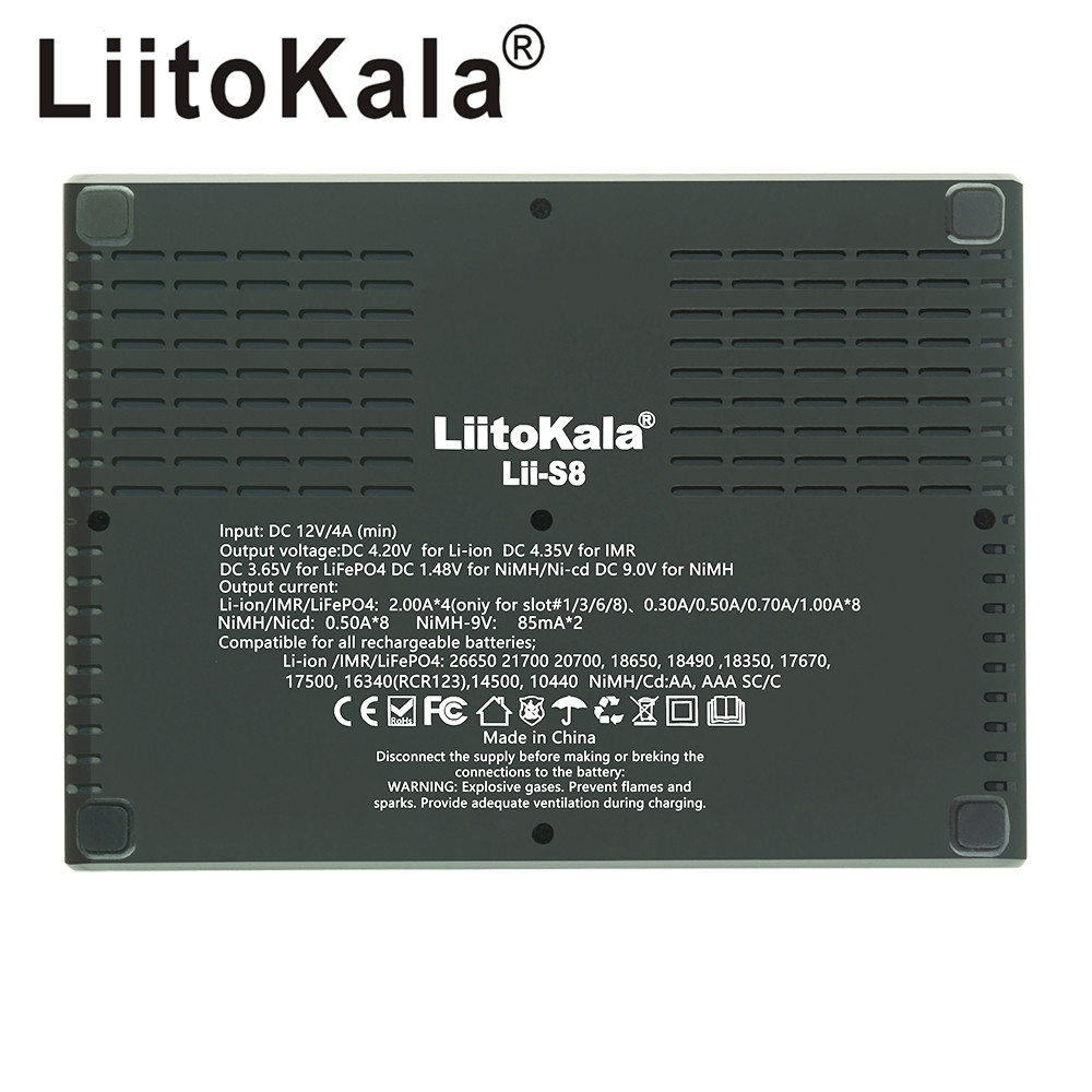 

Multi-point charger LiitoKala Lii-S8 pack Battery Li-ion 3.7V NiMH Li-FePO4 for 18650 26650 21700 26700 AA AAA