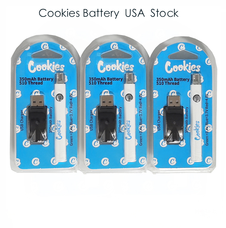 

Cookies Battery 510 Thread Vape Pen Rechargeable Cart Batteries 350mah Disposable E cigarette Cartridges Starter Kit USB Charger Vapes Carts