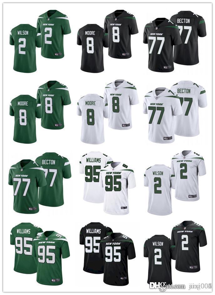 

Men Women Youth NewYorkJets2 Zach Wilson 8 Elijah Moore 77 Mekhi Becton Black Green Customs Football Jersey, Black;red